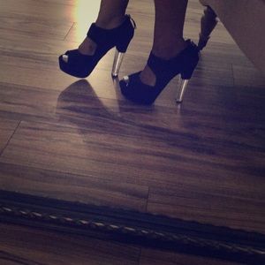 Black Heels. Chunky clear heel